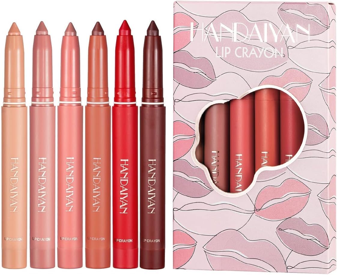Matte Light Crayon Lipstick with Built-in Sharpener Rotary Cut Dual Purpose Waterproof Non-Drying Fade-Free Lipstick Lip Liner Set Crayon Matte Longwear Lipstick(#A)