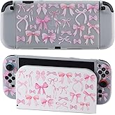 CasosexploreLab Protective Case for Switch 2, Cover Skin Dock Case for Nintendo Switch 2 2025 Console Joycon Controller, Coquette Pink Bow TPU Slim Dockable Shell Kawaii Gaming Protector Accessories