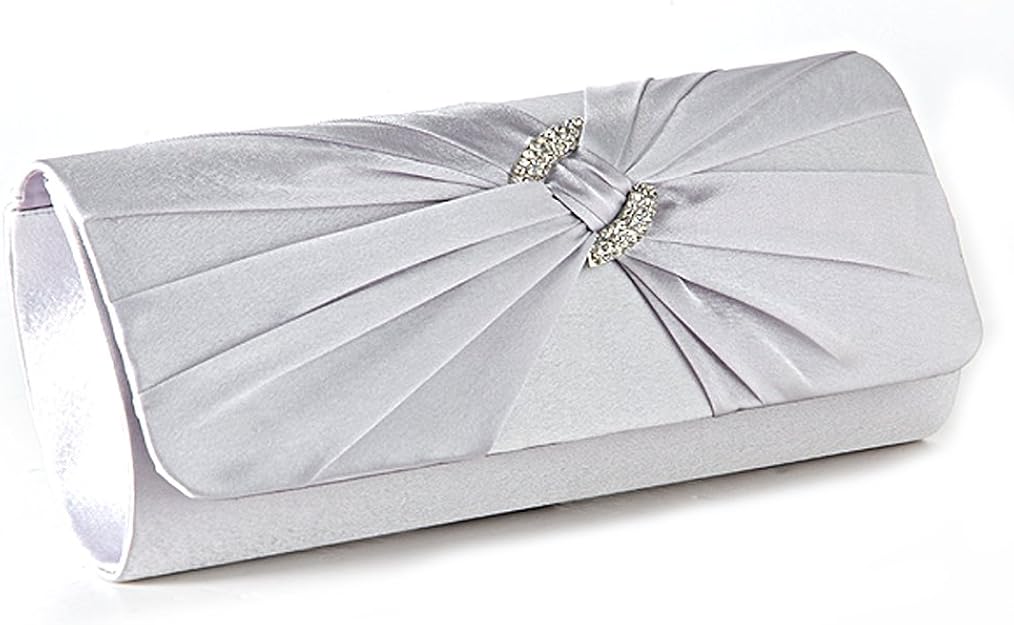 Anladia Satin Diamante Pleated Evening Clutch Bag Bridal Handbag Prom