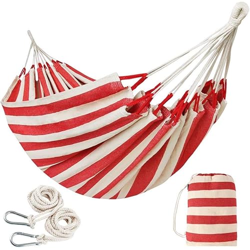 10FT Brazilian Double Hammock 2 Person Canvas Cotton Hammock with Carrying Bag - Woven Hammock for Patio, Backyard, Porch, Outdoor and Indoor Use - Soft Cotton Fabric Hammocks