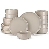 vancasso PLAYA Ceramic Plates and Bowls Sets,24 Pieces Grey Dinnerware Sets for Kitchen,Reactive Glaze Dishes Set for 8, Dishwasher and Microwave Safe