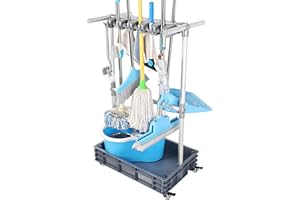 QTJH Broom And Mop Holder Put Wet Mops Movable Floor-Mounted Mop Rack Floor Standing Cleaning Tool Cart Storage For Garden Ga