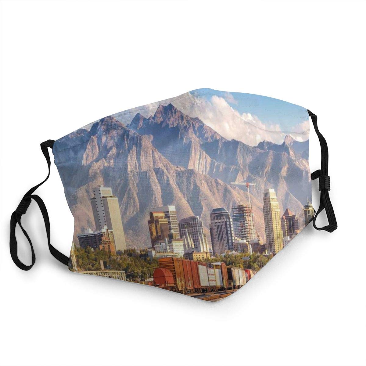 Comfortable Windproof mask,Downtown Salt Lake City Skyline In Utah Usa Railroads Mountains Buildings Urban,Printed Facial decorations forUnisex