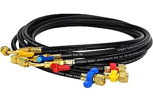 KlenzMate Upgraded 1/4" A2L Refrigerant Hose,72", Compact Ball Valve Refrigerant Hose Kit with Color-Coded Wrench, A2L HVAC Hose for R-1234YF, R-134A, R-410A, 1/4" x 1/4" Flare Fittings (Pack of 3)