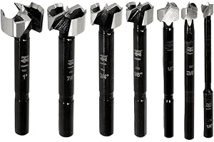 Fisch Black Shark Forged Steel Forstner Drill Bit Set for Woodworking, Precision Wave Design, Clean Cuts in Hardwoods, MDF and Plywood, Made in Austria 7 Pcs Set Inc (1/4" to 2-1/8") in Blister Pack