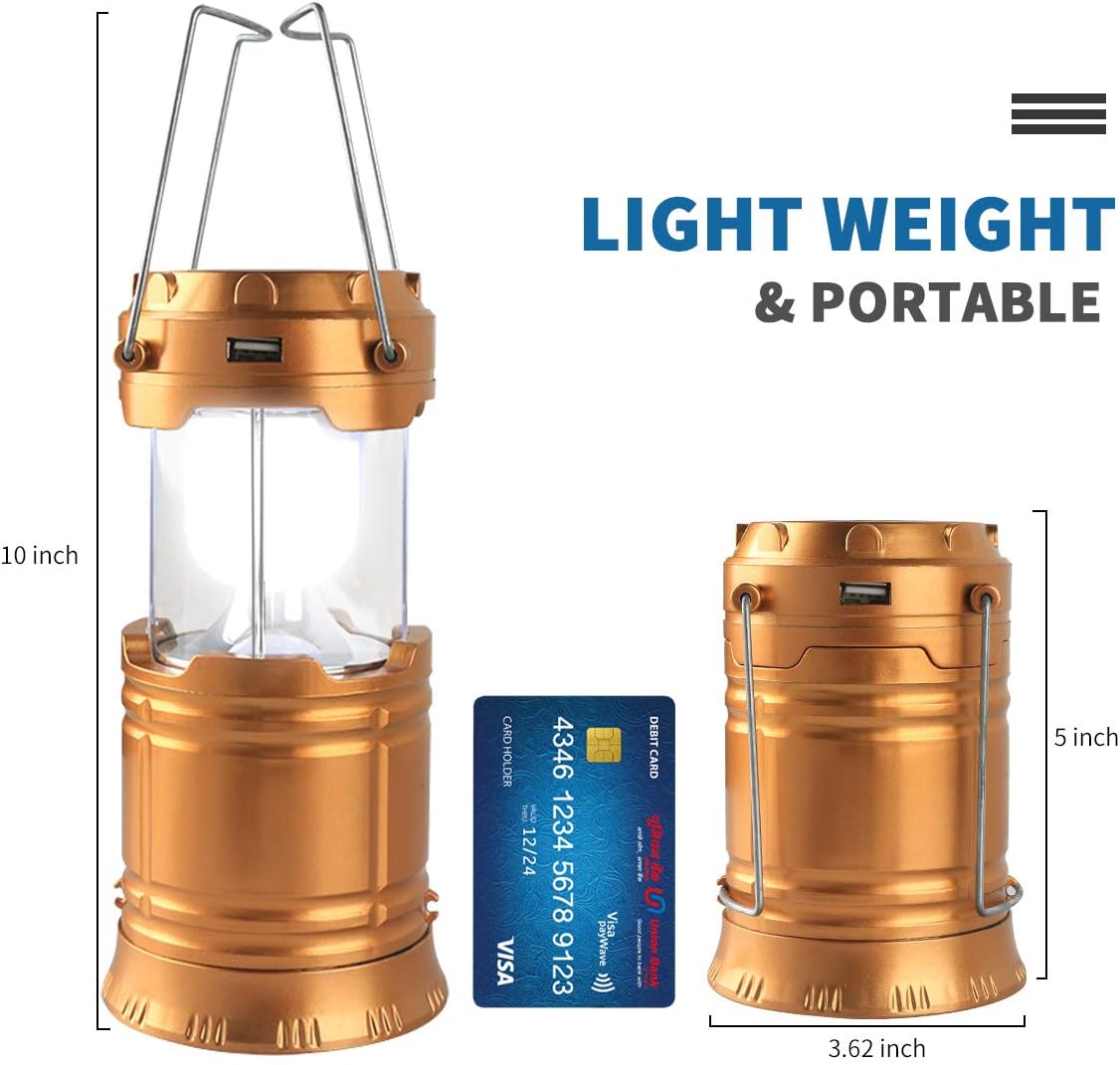 LED Camping Lantern, Solar and Rechargeable Lantern Flashlight Collapsible and Portable Light for Daily/Camp/Hiking/Night Fishing/Emergency/Hurricanes/Storm(1 Pack) - - 