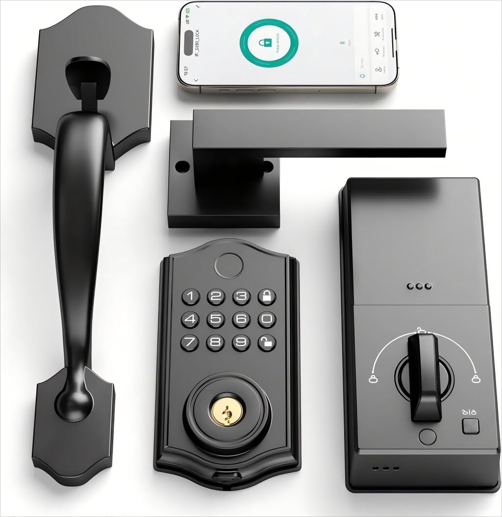 Photo 1 of Front Door Lock Set, Leecici Keyless Entry Locks with Handle, Smart Fingerprint Locks for Front Door, Smart Deadbolt Bluetooth Electronic Digital Keypad Lock, APP, Auto Lock, Code, Easy to Install