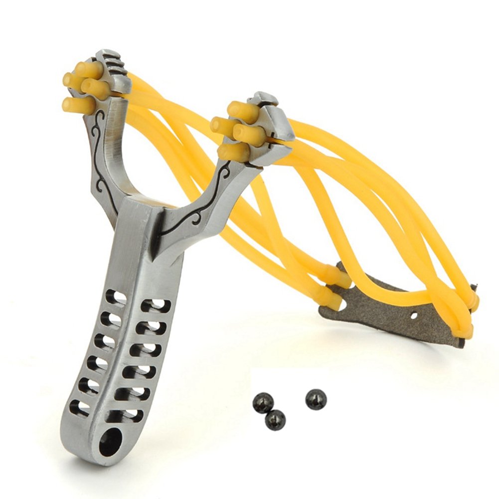 FRIENDLY Slingshot With Quality Rubber Bands Powerful For Outdoor Sport (Silver)