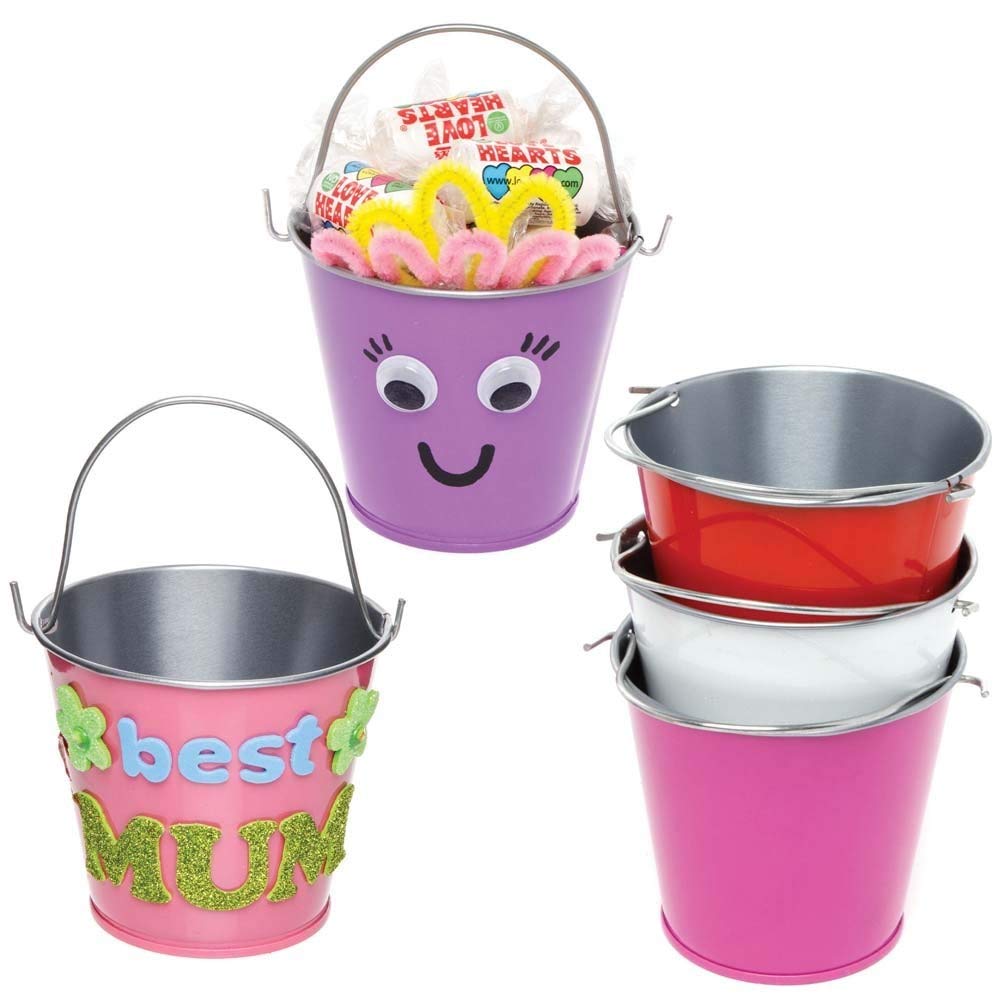 Baker Ross AX625 Tin Buckets - Pack of 5, Ideal For Children To Paint Decorate & Grow Seeds In, Perfect For Indoor Or Outdoor Use