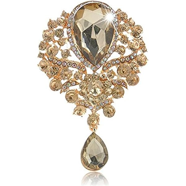 Blue Crystal Teardrop Brooch Pin - Bling Dangle Jewelry For Weddings, Parties & Special Occasions