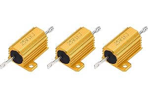 uxcell 3pcs 25W 1K Ohm 5% Aluminum Housing Case Resistor, Wirewound Resistors Screw Tap Chassis Mounted, Gold