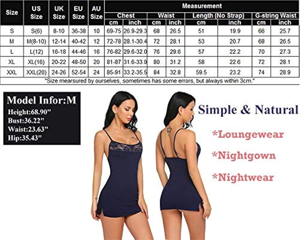 Avidlove Women Lingerie Sexy Sleepwear Lace Chemise Nightgown Babydoll Full Slips S-XXXL: Clothing