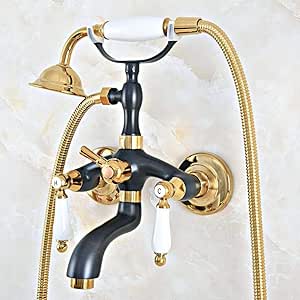 Grifo Color Oro Negro Latón Montaje En Pared Teléfono Euro Grifo De