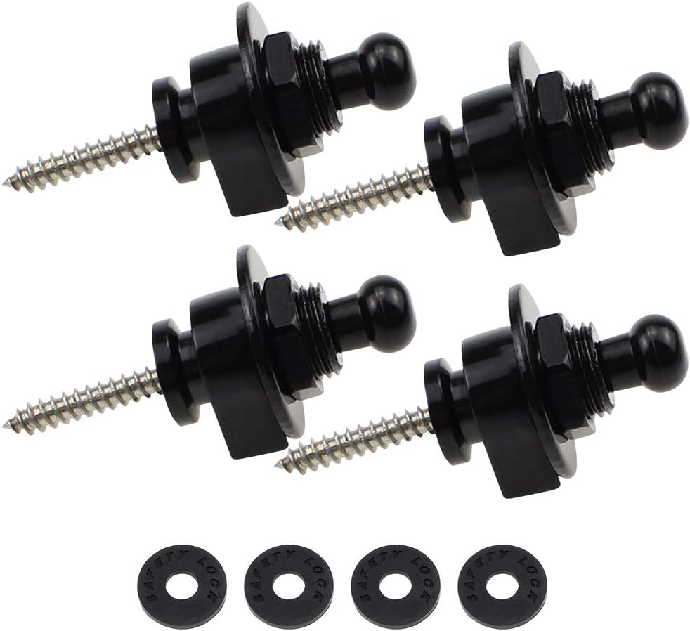UBERMing Guitar Strap Lock Set 4Pcs Guitar Strap Locks and Buttons Quick Release Security Straplocks System with 4 Guitar Screw Washer for Electric Acoustic Guitar Replacement (Black)