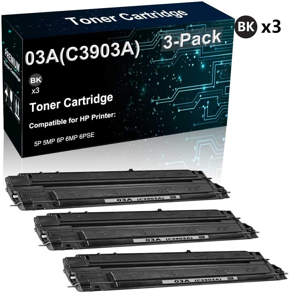 3-Pack (Black) Compatible High Yield 6pse Laser Printer Cartridge Replacement for HP 03A(C3903A) Toner Cartridge