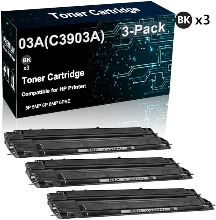 3-Pack (Black) Compatible High Yield 6pse Laser Printer Cartridge Replacement for HP 03A(C3903A) Toner Cartridge