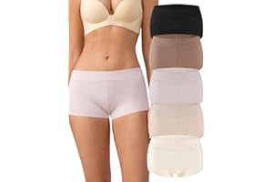 FANYOUNA Womens Seamless Boy Shorts Full Coverage Underwear Comfortable Nylon No Show Boxers Briefs Panties for Ladies 5 Pack