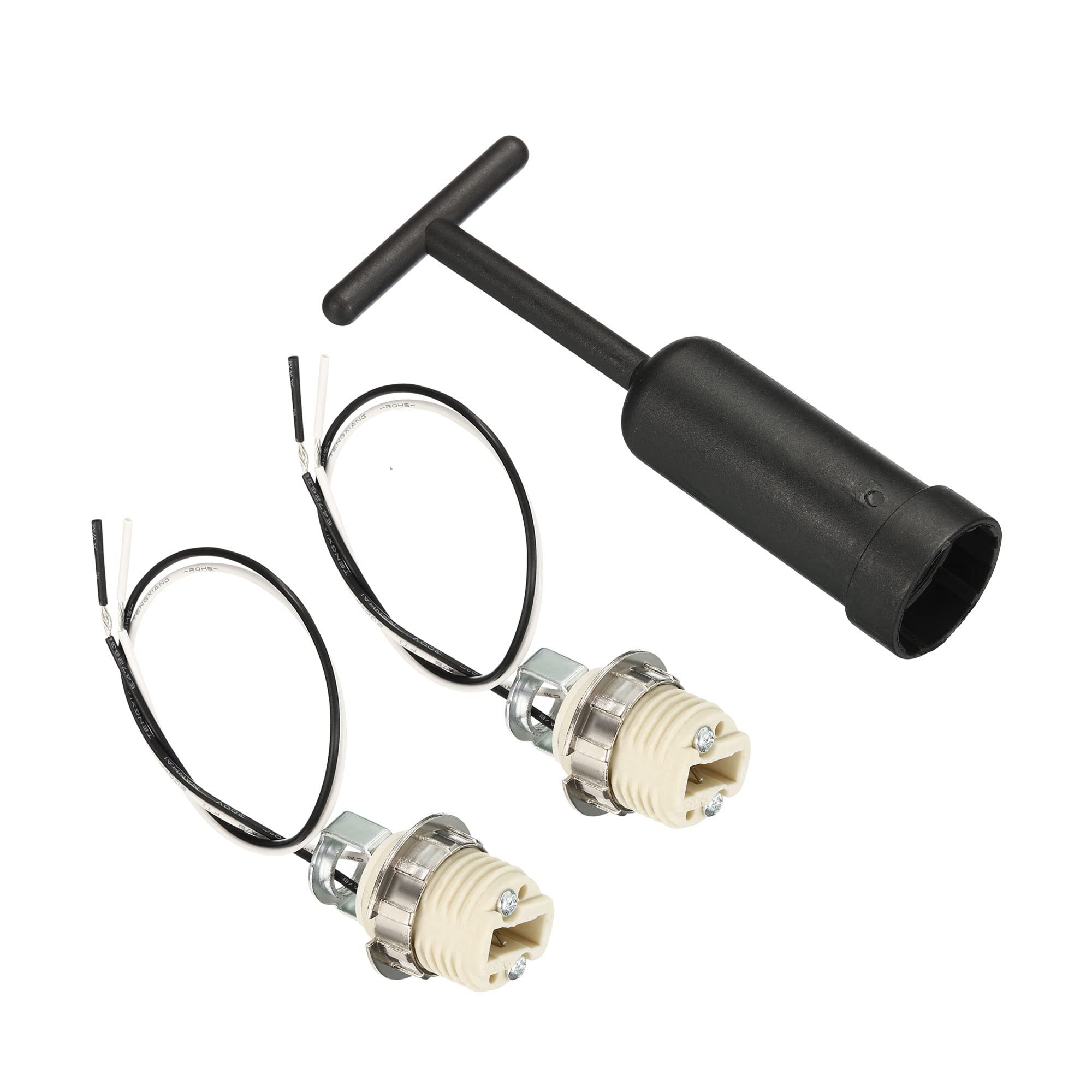 PATIKIL G9 Light Base Socket Kit, 2 Set 10 Inch Long Wire Lead Ceramic Lamp Holder Base with Socket Ring Removal Tool, White