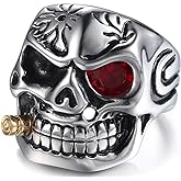 Jude Jewelers Vintage Stainless Steel Gothic Skull Smoking Bullet Biker Cocktail Party Ring