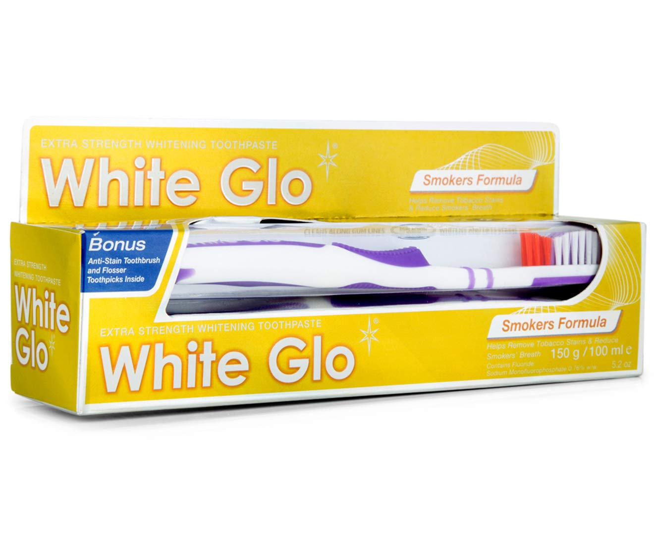 WHITE GLO Smokers Formula WHITENING Toothpaste 100 ML -2 Packs-