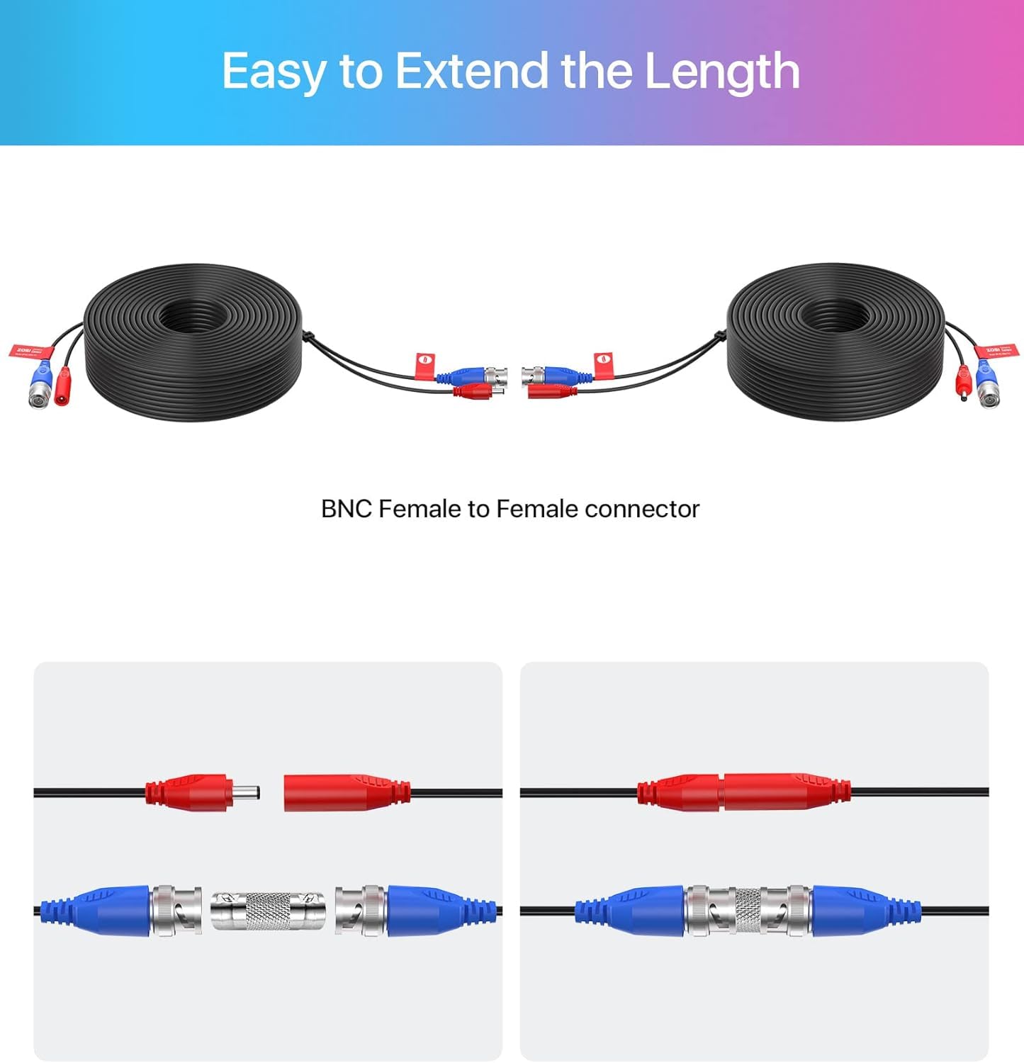ZOSI 100ft(30M) All-in-One CCTV Video Power Cables,BNC Extension Security Wire Cord for 2MP,1080P,960H,960P,720P Video Surveillance Camera DVR System with BNC RCA Connector