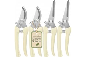 FOVCENT 4PACK Pruning Shears, Stainless Steel Garden Shears, Sharp Handhled Gardening Scissors, Bypass & Straight Blade Garden Clippers for Plants, Flowers, Fruits Trees, Gardening Gifts for Women & Men