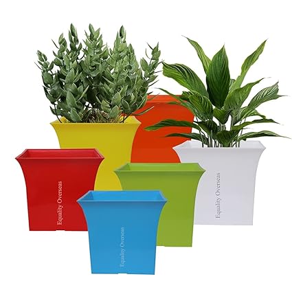 EQUALITY OVERSEAS 8.6 inch Ceramic Finish Plastic Plant Pots for Home and Garden Planters for Home Decor Flower Pots for Home Living Room and Garden Decoration Plant Container Set Multicolor (6)