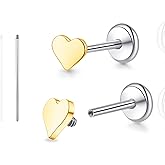 limerencia 18G Pure Titanium Body Piercing Jewelry, G23 Hypoallergenic Flat Back Internally Threaded Tragus Helix Cartilage Conch Medusa Lip Labret Piercing Stud Earrings for Women Men