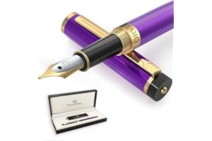 Dryden Designs Fountain Pen Medium Nib | Luxury Box - Include 6 Ink Cartridges and Ink Refill Converter Consistent Writing, Smooth Flow, Calligraphy Reliable Writing Tool- Decadent Purple