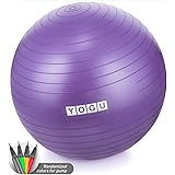Yogu Stability Exercise Ball 65cm Balance Ball Birthing Ball with Air Pump Anti-Slip & Anti-Burst Supports 2000lbs Great for Yoga Pilates Abdominal Workout Fitness Ball and Office Chair