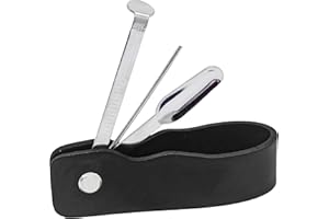 July-Tech 4 in 1 Leather Pipe Stand Rest, Stainless Steel Smoking Rack, Reamer, Tamper Tool, Portable Accessories Holder for Most Pipes (Black)