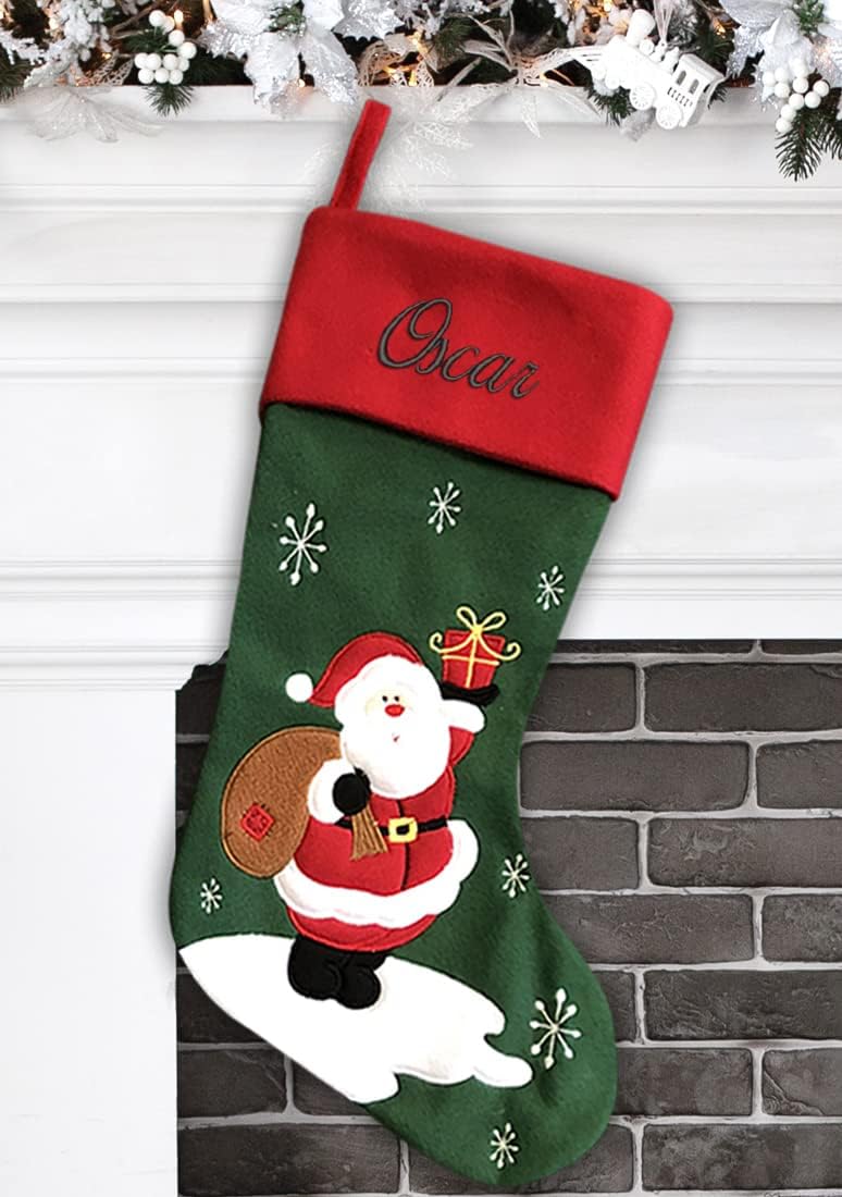 Stockings & Holders - Personalized Christmas Stocking - Santa Stocking - Embroidered Name - Large 18.5inch, Traditional Red and Green, Family Holiday Season Decor