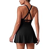 OMEWEE Women's Tennis Dress Sleeveless 2-in-1 with Built-in Bra & Shorts Pockets Active Yoga Golf Dress
