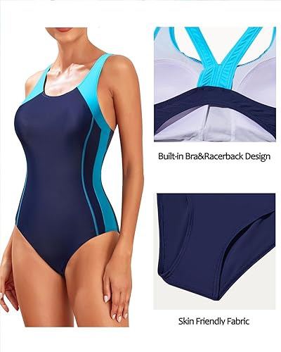 Charmo - Charmo Women's Athletic One Piece Swimsuit Sports Racerback Training Swimwear