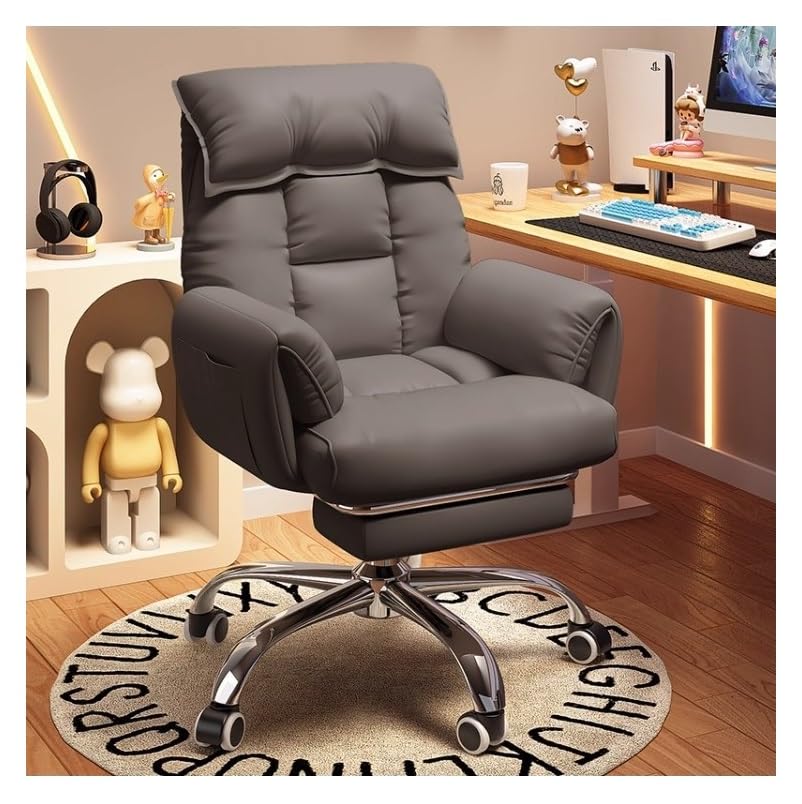 Office Chair with Footrest Comfy Computer Desk Chair Adjustable Tilt Home Office Desk Chairs High Back Recliner Video Gaming Chair Height Adjustable for Home Bedroom Study Office (Grey)