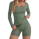 Sweetyweee Women Workout Yoga Set 2 Piece Square Neck Long Sleeve Top High Waist Biker Short Sport Gym Exercise Running Wear