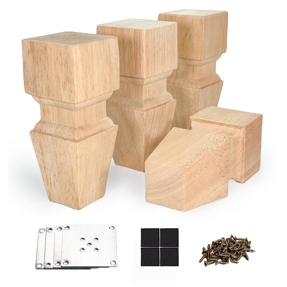 Photo 1 of Aiminjey Wooden Furniture Legs, 6 Inch Solid Wood Unfinished Replacement Bun Feet Sofa Couch Chair Ottoman Loveseat Cabinet Legs Set of 4 (6inch- Type 1)