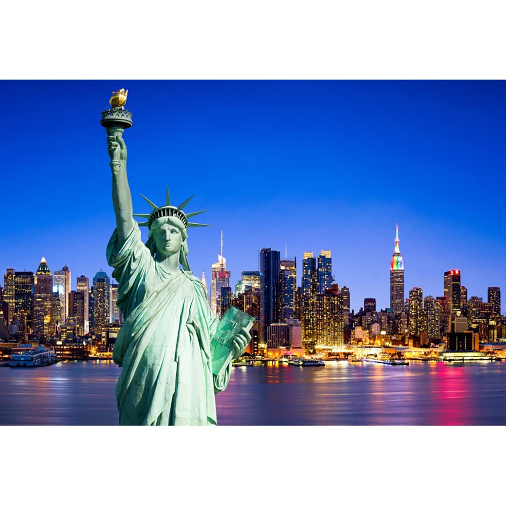Aoihrraan 3x2,5m Statue of Liberty Backdrop New York Landmark Skyscraper City Night View Photography Background July 4 Independence Day Celebration Party Decoration Portrait Photo Studio Props