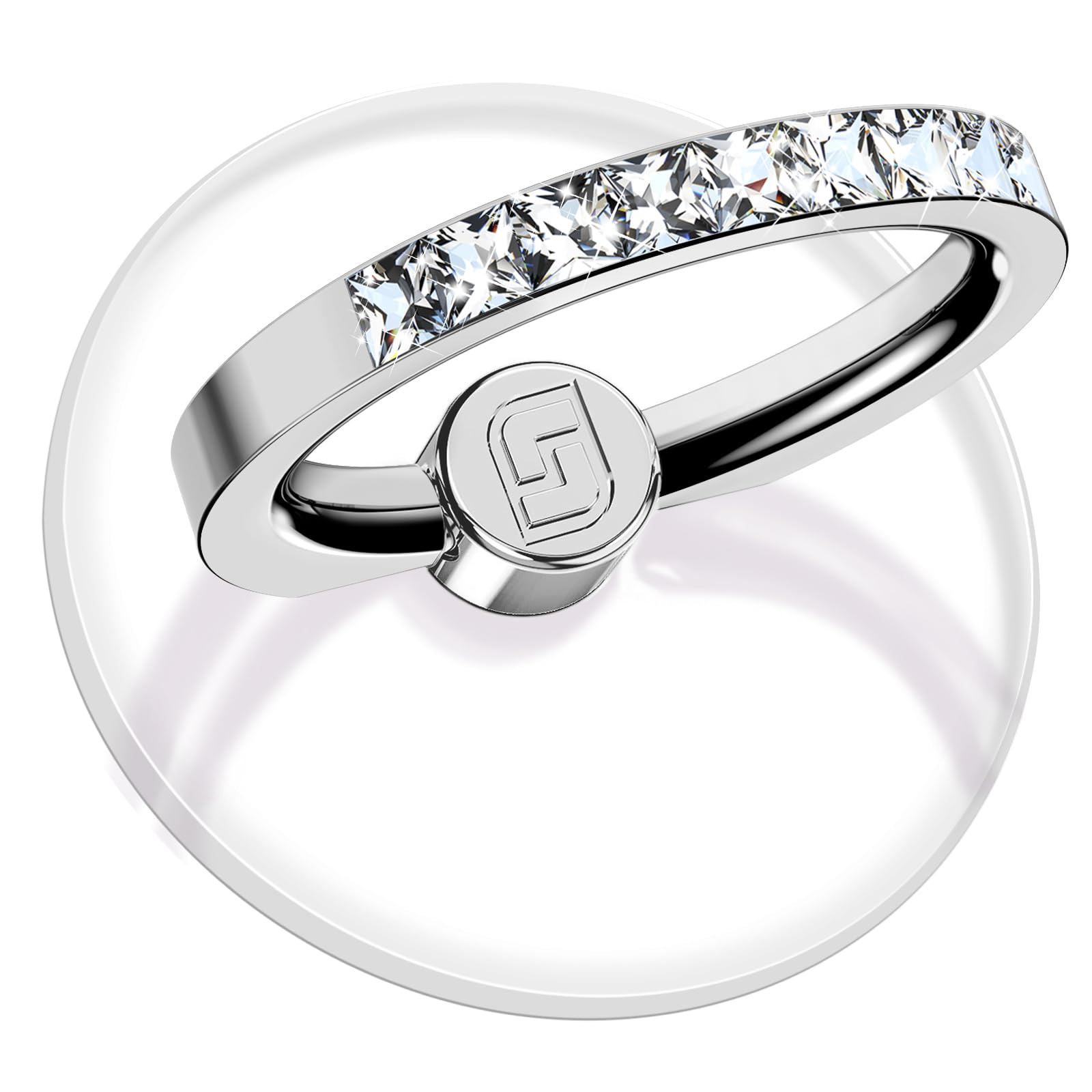 Transparent Phone Ring Holder 2 Pcs, Jsoerpay Clear Cell Phone Ring Holder with Diamond, Finger Grip 360°Rotation Compatible with Most of The Phones, Tablet and Case (Silver)