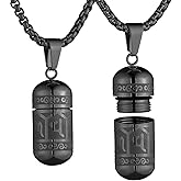 STWTR Tibetan Buddhist Meditation Stainless Steel Pendant Memorial Cremation Grey Pill Container Necklace for men and women with 23.6 "+1.9" necklace