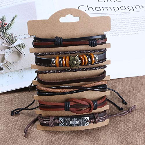 flintronic® Lederarmband, 4 Stück Geflochtene Armband Set, Lederarmband Geflochten Punk Rock Stil Größe Verstellbar für Männer & Frauen – Bild 8