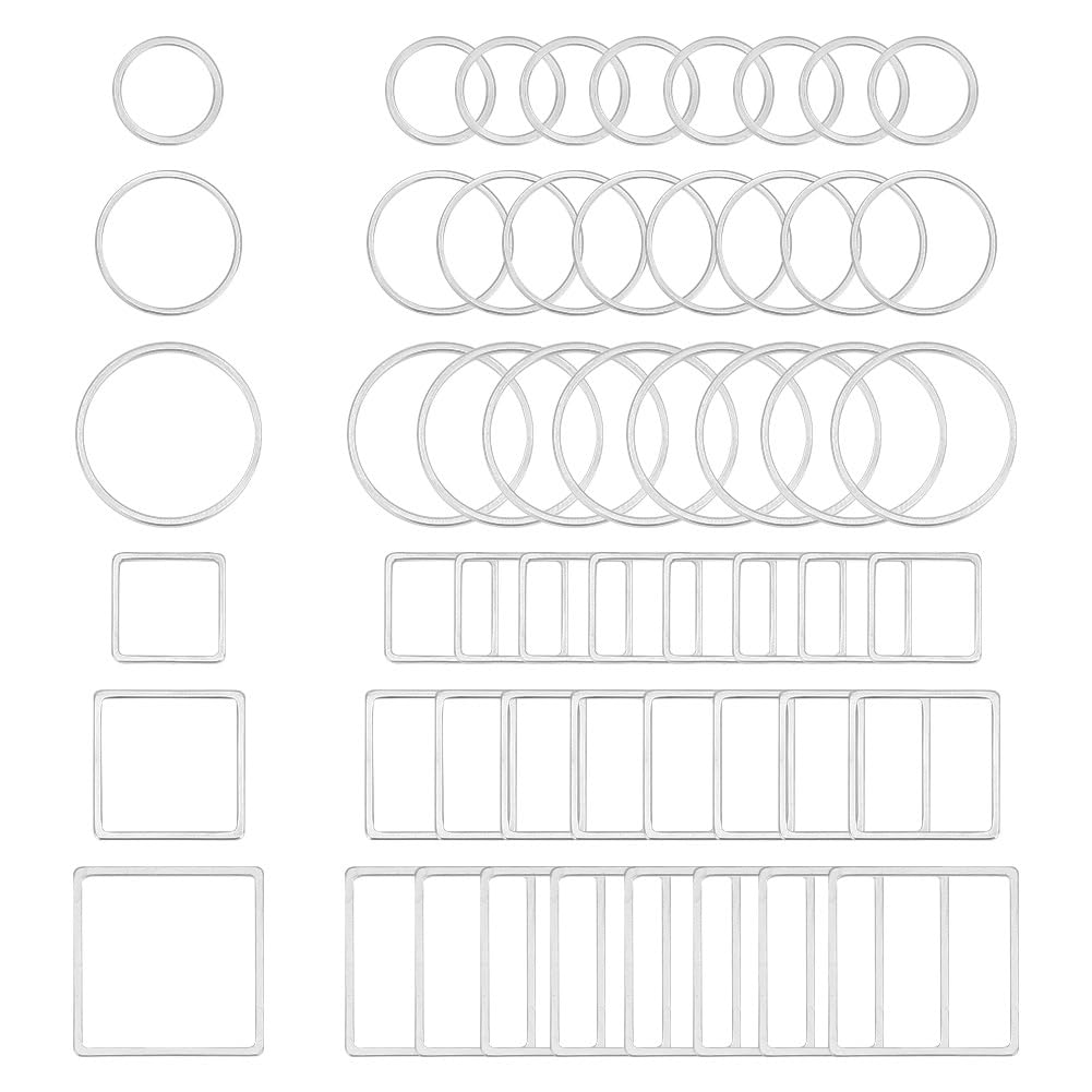 UNICRAFTALE 60pcs 2 Styles 3 Sizes Linking Rings 304 Stainless Steel Ring & Square Linking Rings Circle Frames Connectors Jewelry Links for Bracelet Necklace Jewelry Making