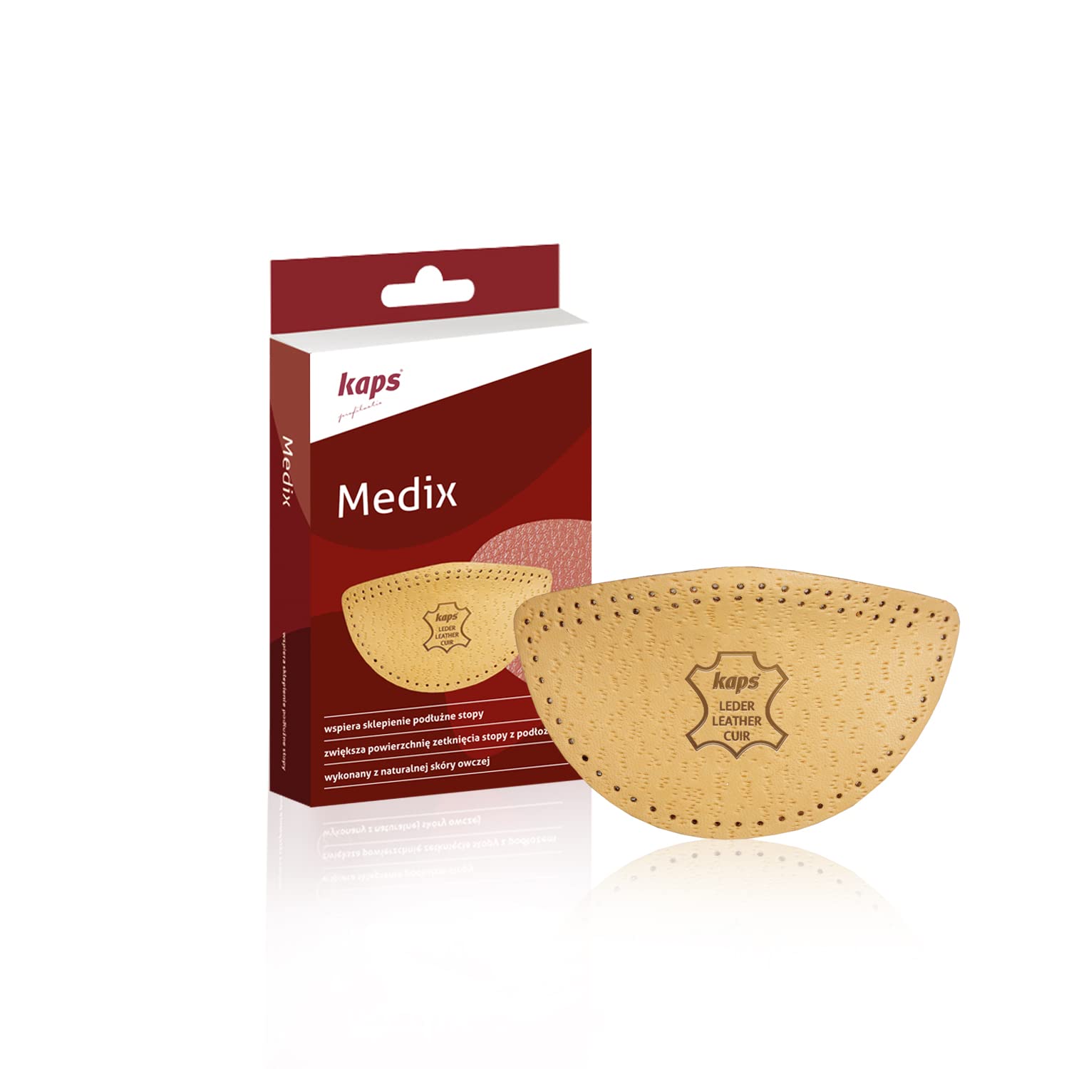 Kaps Longitudinal Arch Support Men Women - Sheep Leather Orthotic Medix Wedge Shoe Insoles Inserts with Moosgummi for Arch Support Pain, 38-40 EUR / L5-7 UK / L7-9 US, Beige