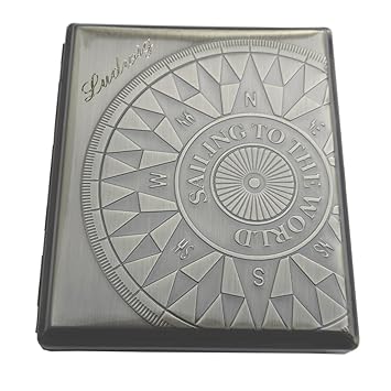 Zigarettenetui Silberfarbig; Sailing to the World -mit Kompassrose und Küstenlinie: mit SOFORTGRAVUR + VORSCHAU: Gravur des V