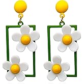 CWVVHQ Acrylic Flower Earrings for Women Double Daisy Drop Earrings Hollow Flowers for Y2k Flowers 60/70s