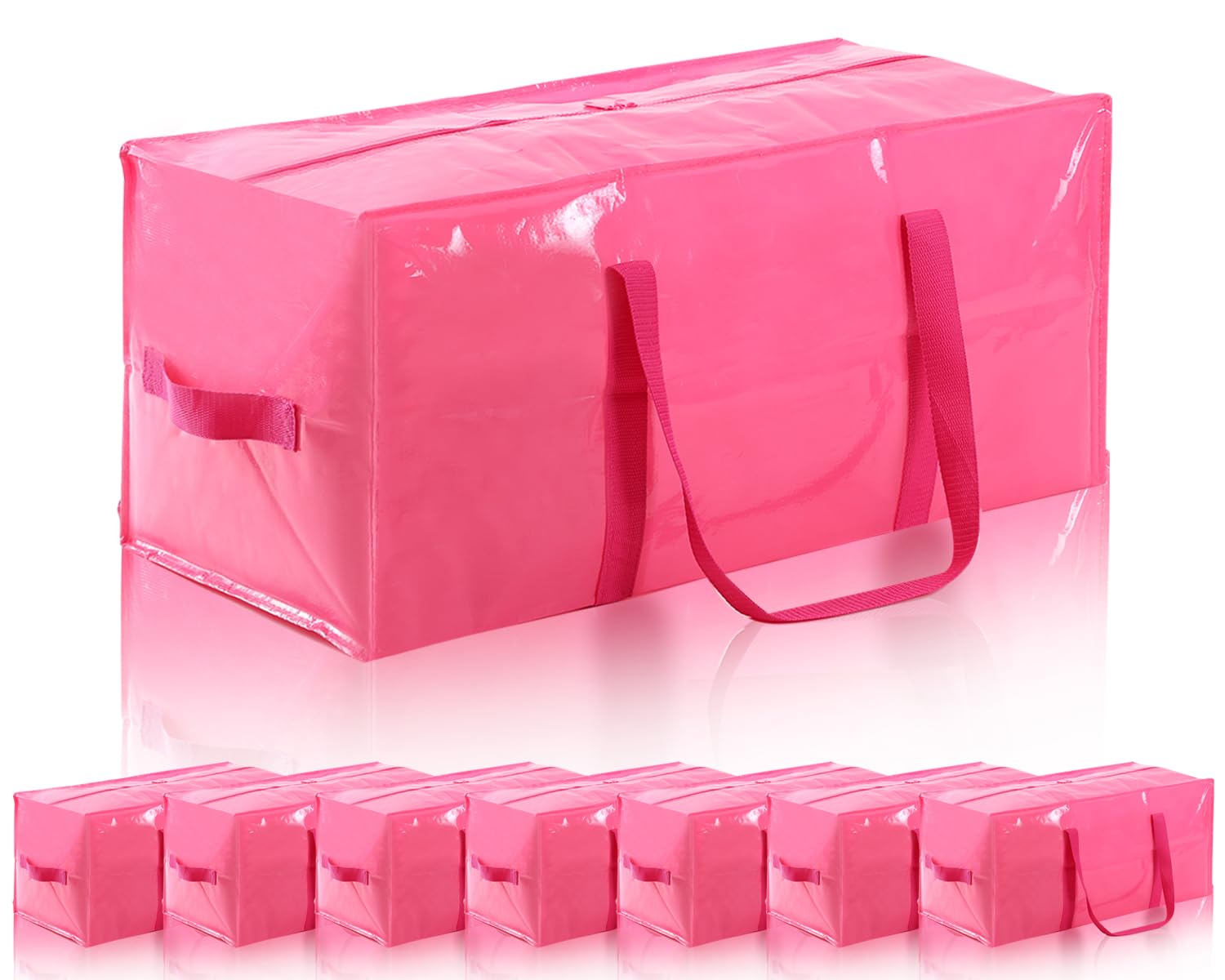 8 Packs Extra Large Moving Bags with Strong Zippers and Handles Moving Supplies, Heavy Duty Totes for Storage Bags for Space Saving, Fold Flat, Moving and Storing (Pink, 8 Packs)