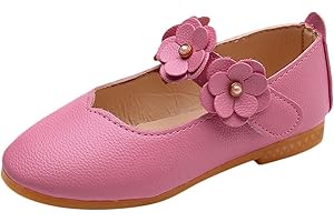 Kids Girls Mary Jane Ballerina Flats Toddler Bridesmaid Non-Slip Soft Slip On Flat Dress Shoes with Flower Strap