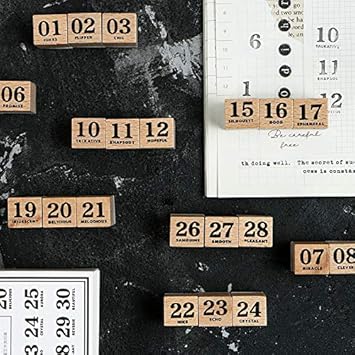 Amazon スタンプ 木製 文字 日付 数字 セット 手帳 日記 スタンプ 文房具 オフィス用品