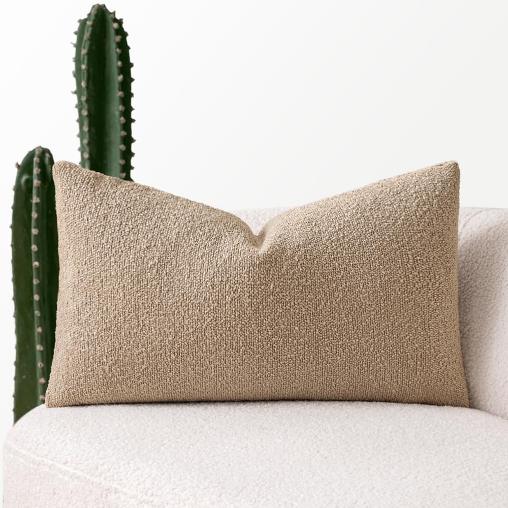 Photo 1 of MIULEE Textured Boucle Throw Pillow Cover Khaki Accent Solid Lumbar Pillow Case Decorative Soft Pack of 1 Couch Cushion Chair Sofa Bedroom Livingroom Home Decor,12x20 Inch
