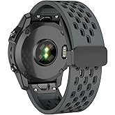 ISABAKE Air-holes Silicone Quick Fit 26MM Watch Band for Garmin Fenix 7X/Fenix 6X/Fenix 6X Pro/Fenix 5X/Fenix 5X Plus/Fenix 3, Soft Sport Wristband Strap with Fold-over Closure